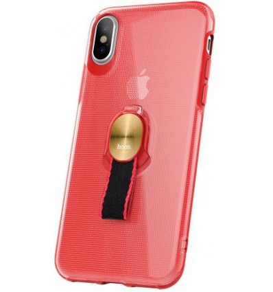 hoco. Apple iPhone X Transparent cover with magnetic finger holder red