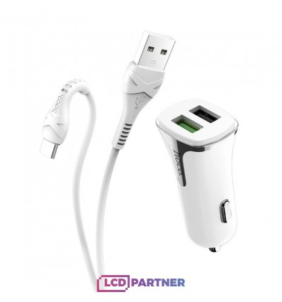 hoco. Z31 USB port with type-c cable car charger QC 3.0 18W white