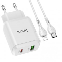 hoco. N5 dual port charger set type-c to lightning 20W white