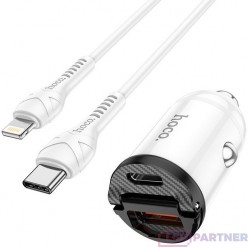 hoco. NZ2 Autoladegerät Dual-USB-Set mit Typ-C-auf-Lightning-Kabel 30W weiss