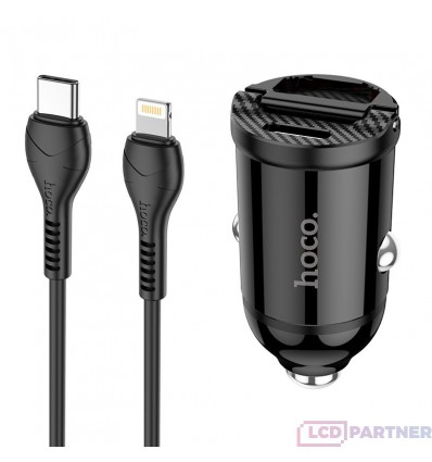 hoco. NZ2 dual USB car charger set with type-c to lightning 30W black