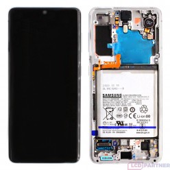 Samsung Galaxy S21 5G (SM-G991B) LCD displej + dotyková plocha + rám + malé díly bílá - originál