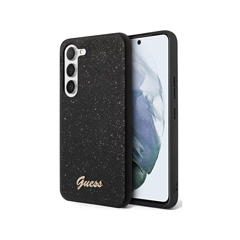 Samsung Galaxy S23 Guess PC/TPU Glitter Flakes Metal Logo pouzdro černá