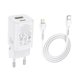 hoco. N13 dual USB nabíjecí set s typ-c to lightning kabelem 30W bílá