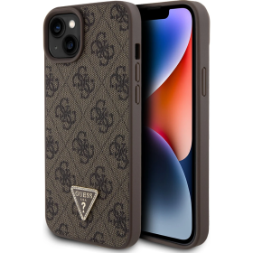 Apple iPhone 15 Plus Guess PU 4G Strass Triangle Metal Logo zadní kryt hnědá