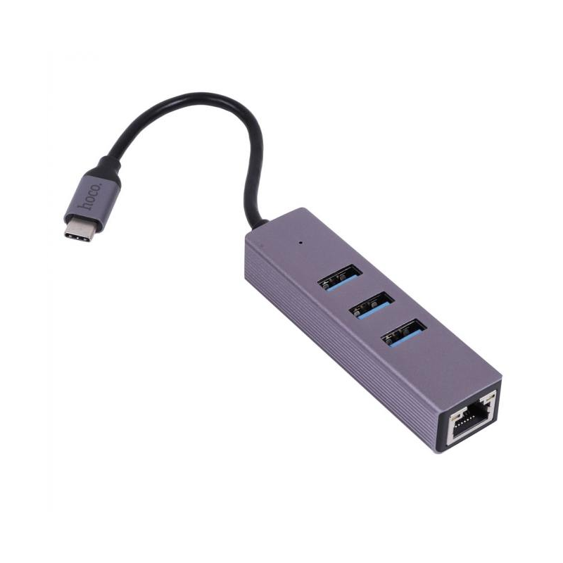 hoco. HB34 Gigabit sítový adaptér Type-C to USB šedá