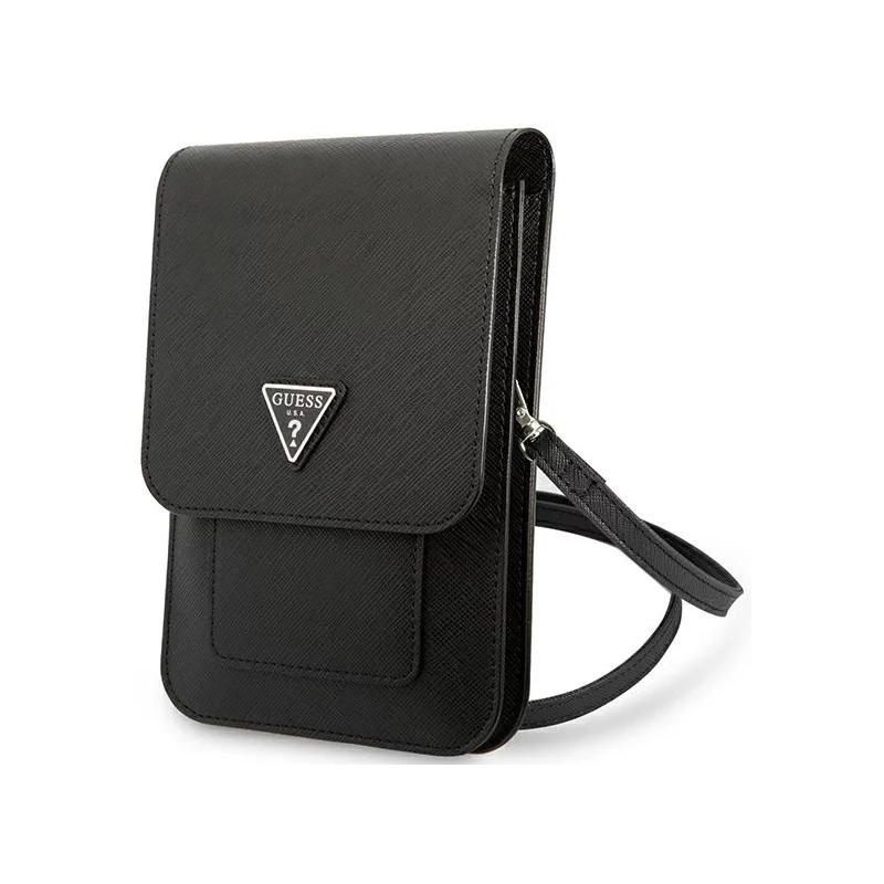 Guess PU Saffiano Triangle Logo Phone taška černá