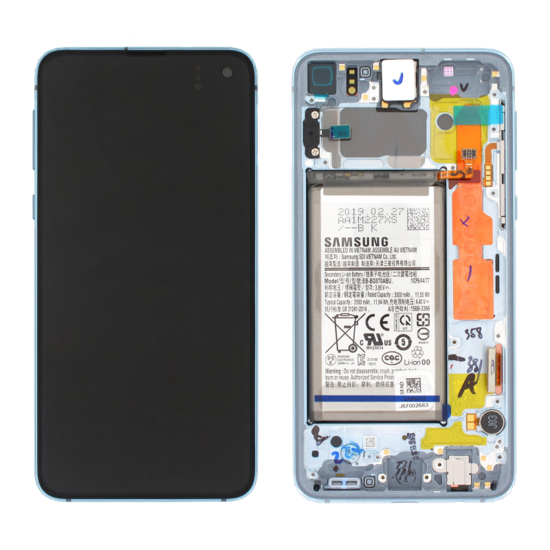 Samsung Galaxy S10e G970F LCD-Display + Touchscreen + Rahmen + Akku blau - original