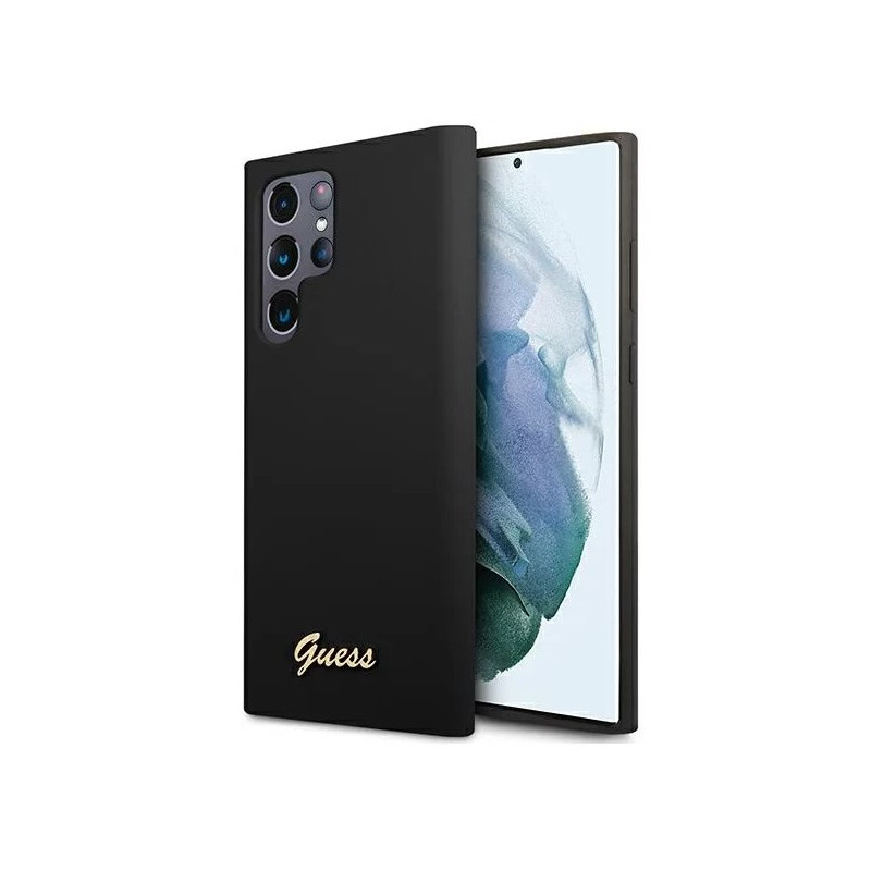 Samsung Galaxy S22 Ultra Guess Silicone Metal Logo Case černá