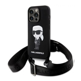 iPhone 15 Pro Karl Lagerfeld Liquid Silicone Crossbody Ikonik Case černá
