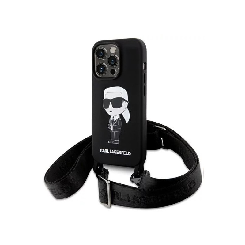 iPhone 15 Pro Karl Lagerfeld Liquid Silicone Crossbody Ikonik Case black