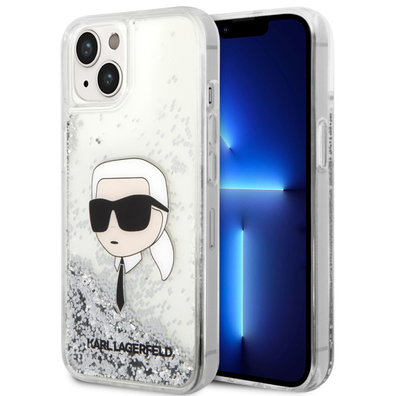 iPhone 15 Karl Lagerfeld Liquid Glitter Karl Head Case silver