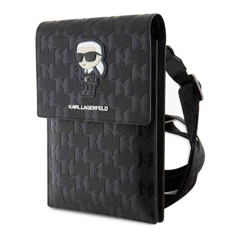 Karl Lagerfeld Saffiano Monogram Wallet Phone Bag Ikonik NFT black