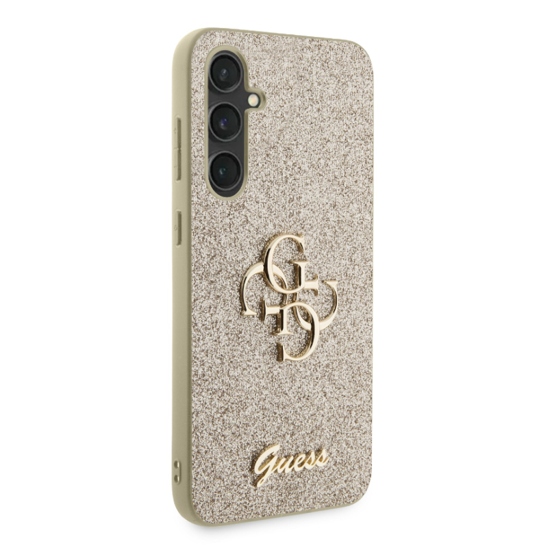 Samsung Galaxy S23 FE Guess PU Fixed Glitter 4G Metal Logo Case arany
