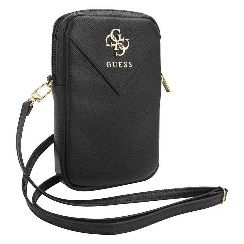Guess PU Grained 4G Metal Logo Wallet Phone taška Zipper čierna