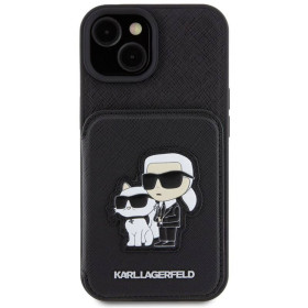 iPhone 15 Karl Lagerfeld PU Saffiano Card Slot Stand Karl and Choupette Case černá