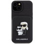 iPhone 15 Karl Lagerfeld PU Saffiano Card Slot Stand Karl and Choupette Case schwarz