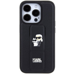 iPhone 15 Pro Karl Lagerfeld Saffiano Grip Stand Metal Logo Case černá