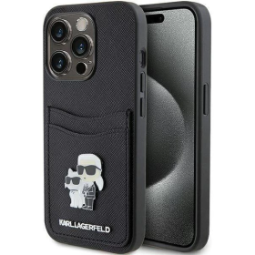 iPhone 15 Pro Karl Lagerfeld PU Saffiano Card Slot Metal Karl and Choupette Case black