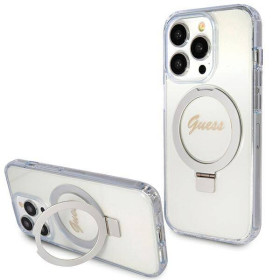 iPhone 15 Pro Guess IML Ring Stand Glitter MagSafe Case transparent