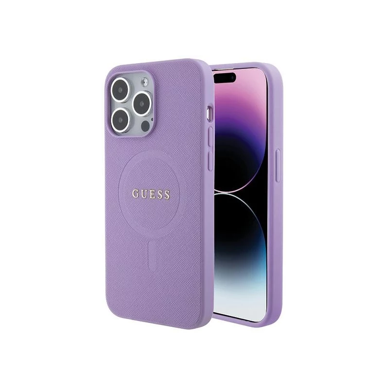 iPhone 15 Pro Guess PU Saffiano MagSafe puzdro fialová