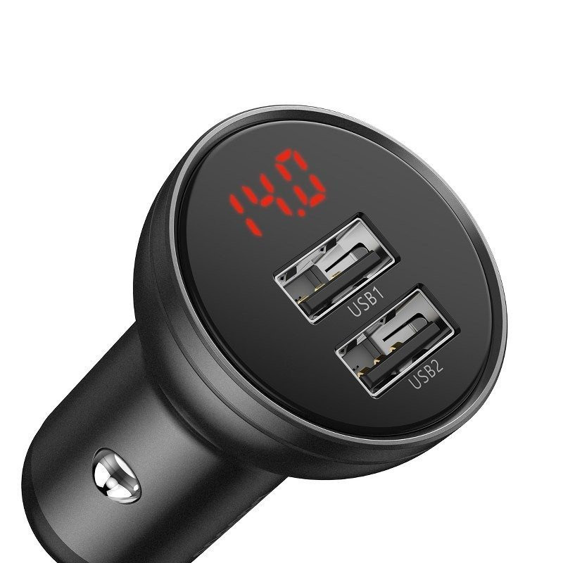Baseus CCBX-0G Nabíjačka do Auta s Displejom 24W 2x USB šedá