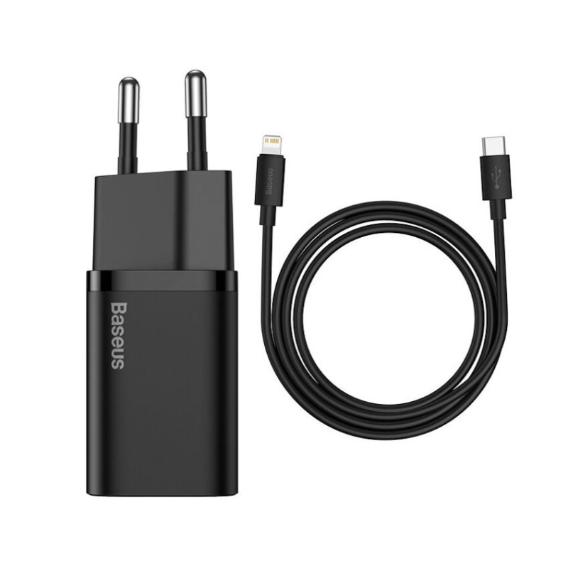 Baseus TZCCSUP-B01 Super Si Quick Nabíjačka USB-C 20W + Simple Wisdom Data Kábel USB-C to iP 1m čierna