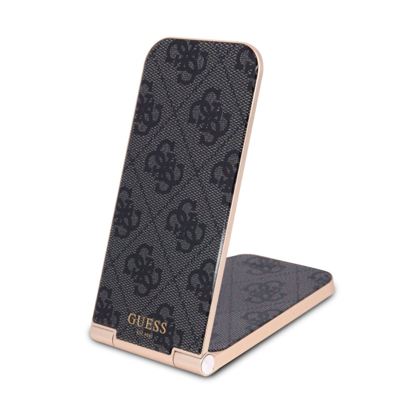 Guess Aluminium Stolová Bezdrôtová Magnetická Nabíjačka 2v1 4G Pattern čierna