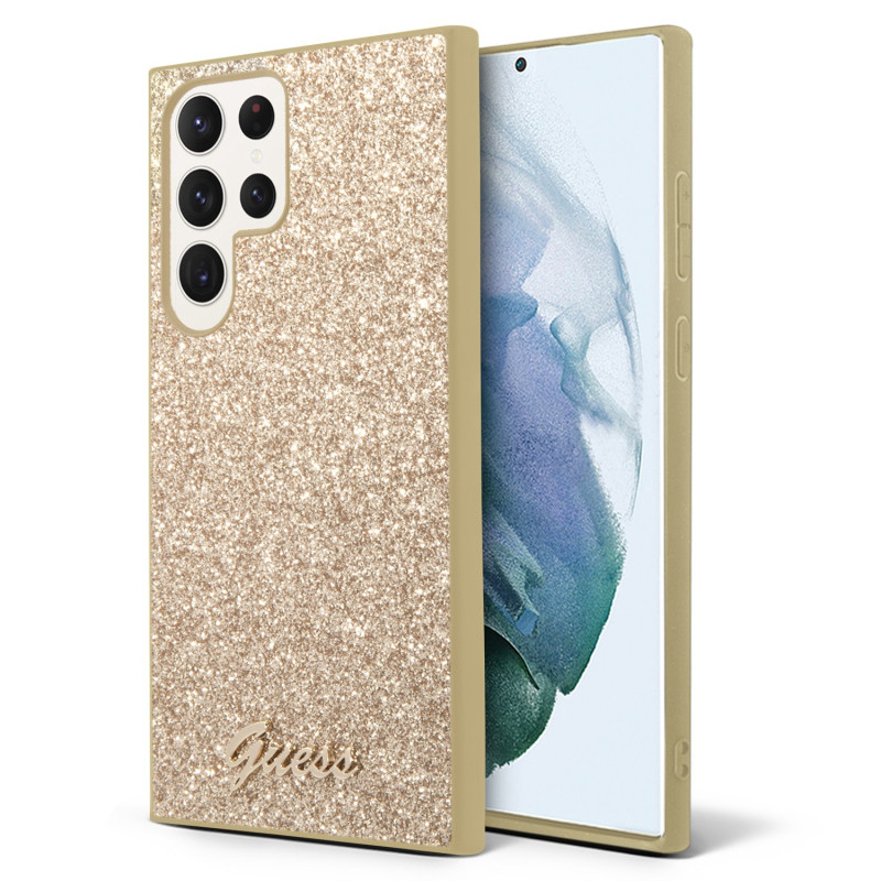 Guess PC/TPU Glitter Flakes Metal Logo Fall for Samsung Galaxy S24 Ultra gold