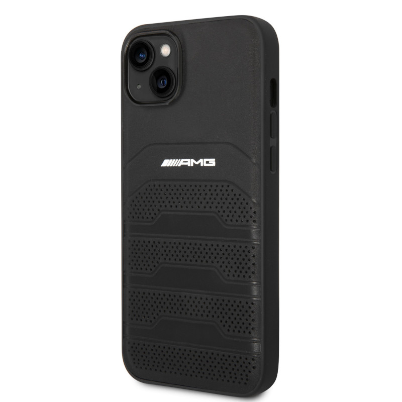 AMG Leather Debossed Lines Case for iPhone 14 schwarz