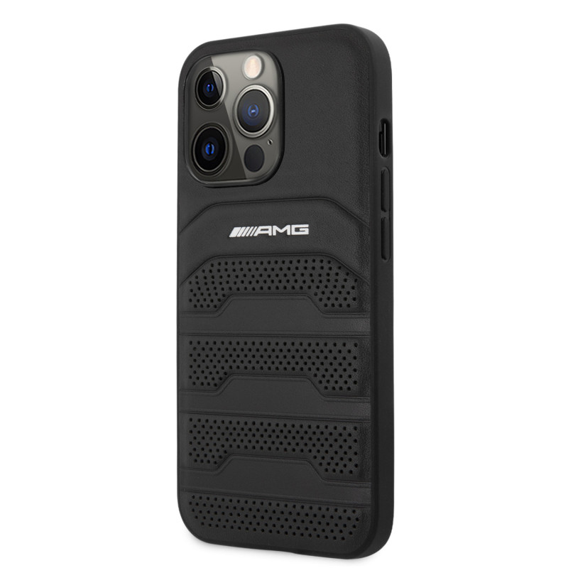 AMG Leather Debossed Lines Case for iPhone 14 Pro schwarz