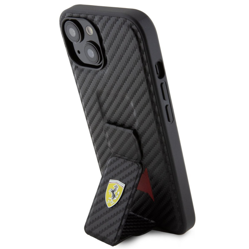 Ferrari Carbon Grip Stand pouzdro pro iPhone 15 černá