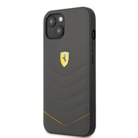 Ferrari Genuine Leather Quilted Case for iPhone 13 Dark Gray