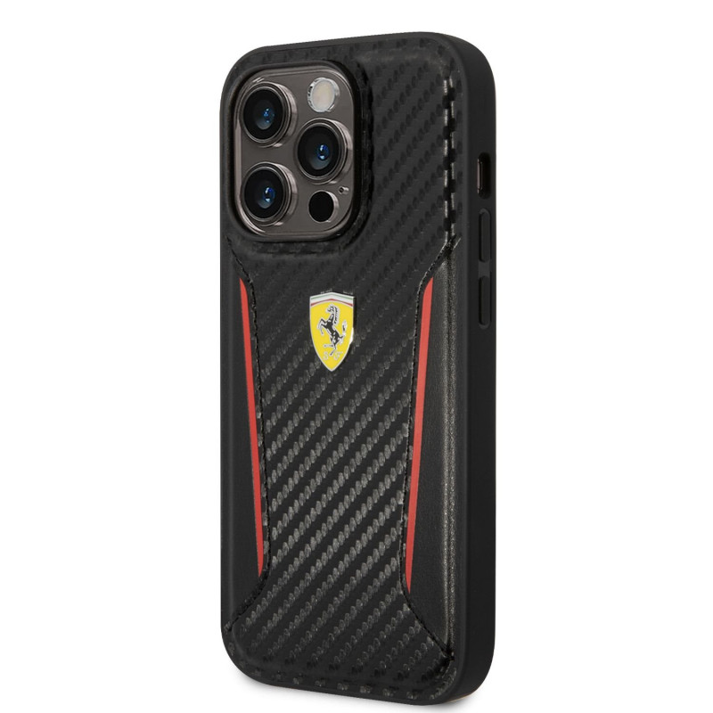 Ferrari PU Carbon pouzdro pro iPhone 14 Pro černá