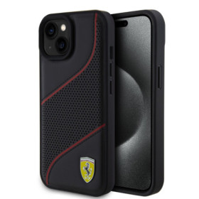 Ferrari PU Leather Perforated Slanted Line pouzdro pro iPhone 15 černá
