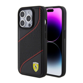 Ferrari PU Leather Perforated Slanted Line Case for iPhone 15 Pro schwarz