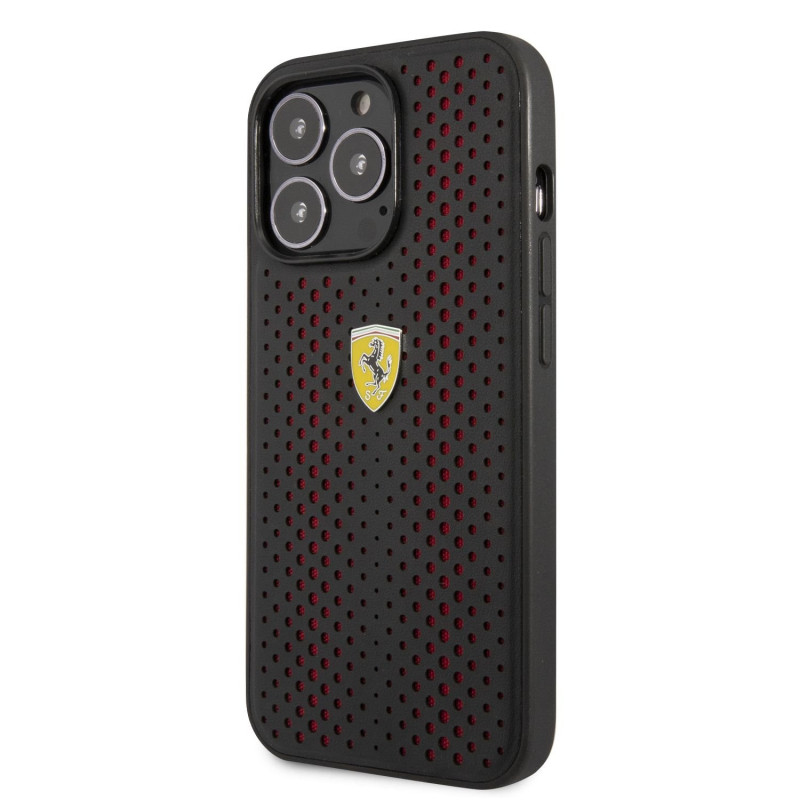 Ferrari PU Leather Perforated Case for iPhone 14 Pro red