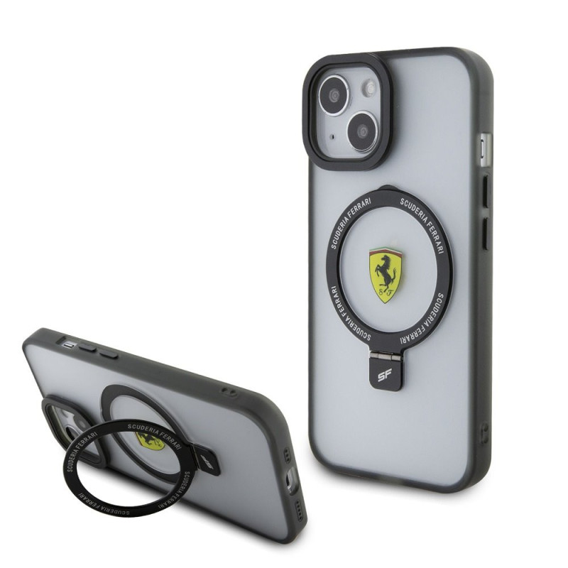 Ferrari Ring Stand MagSafe pouzdro pro iPhone 15 transparentní/černá Outline