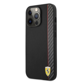 Ferrari Smooth and Carbon Effect Hard Case for iPhone 13 Pro Max schwarz