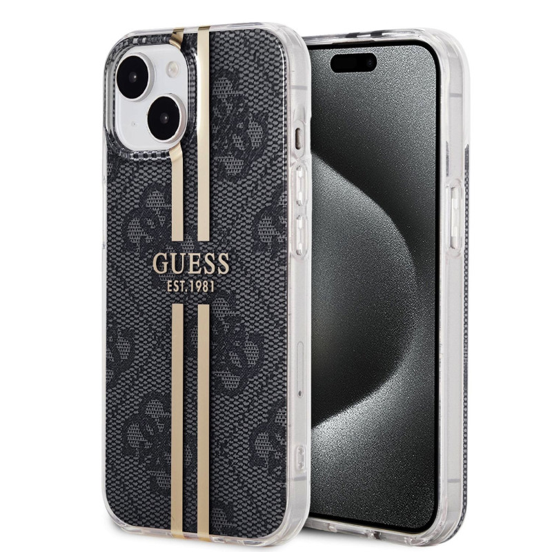Guess IML 4G Stripe puzdro pre iPhone 15 čierna