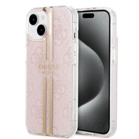 Guess IML 4G Stripe pouzdro pro iPhone 15 růžová