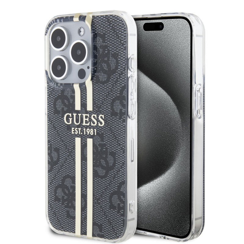 Guess IML 4G Stripe pouzdro pro iPhone 15 Pro černá