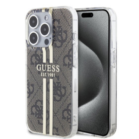 Guess IML 4G Stripe pouzdro pro iPhone 15 Pro hnědá