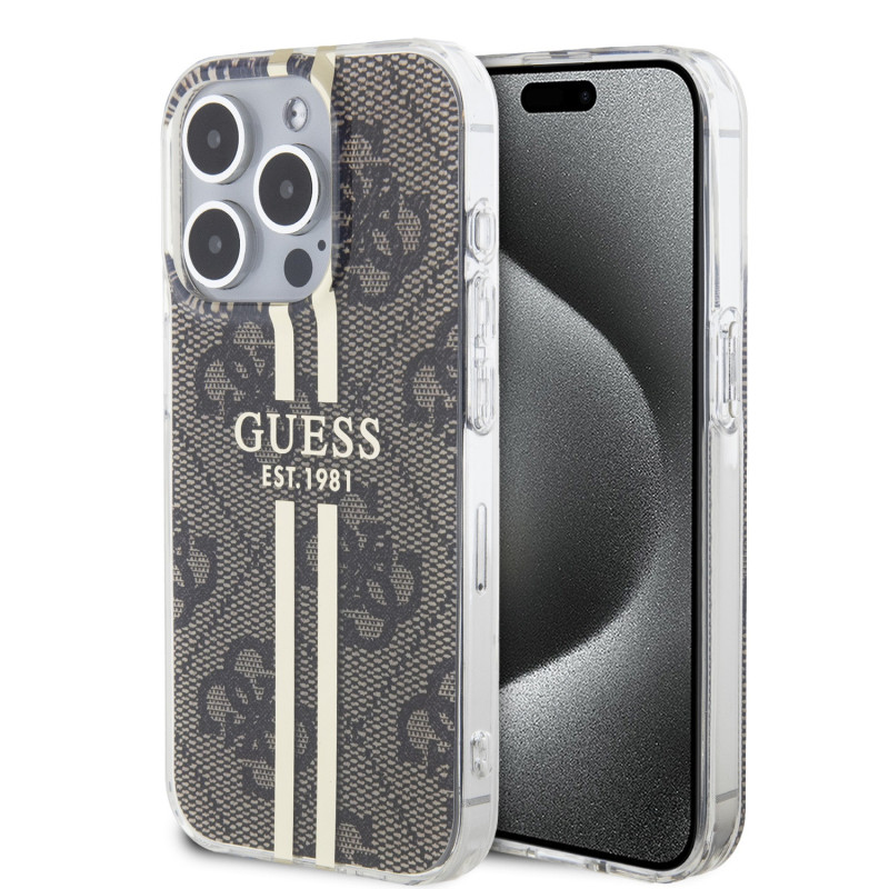 Guess IML 4G Stripe Case for iPhone 15 Pro braun