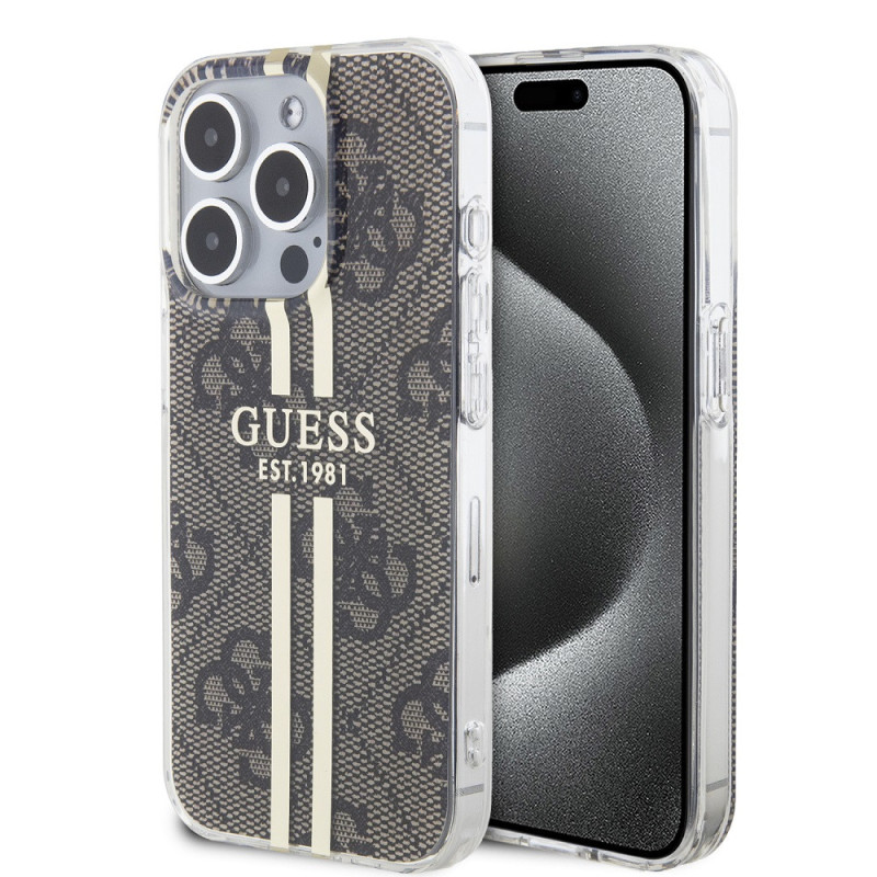Guess IML 4G Stripe Case for iPhone 15 Pro Max braun