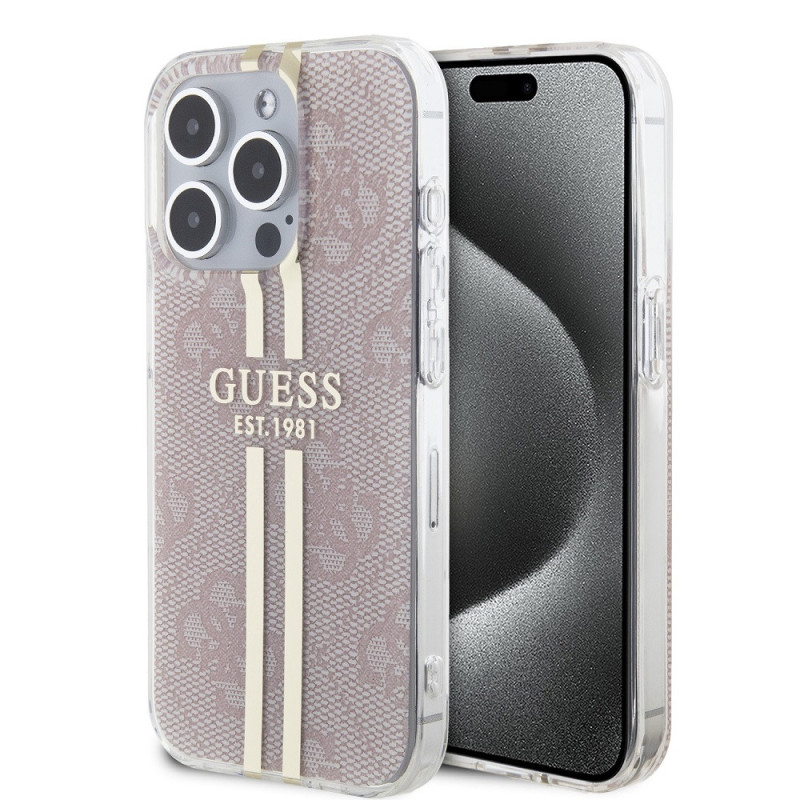 Guess IML 4G Stripe Case for iPhone 15 Pro Max pink