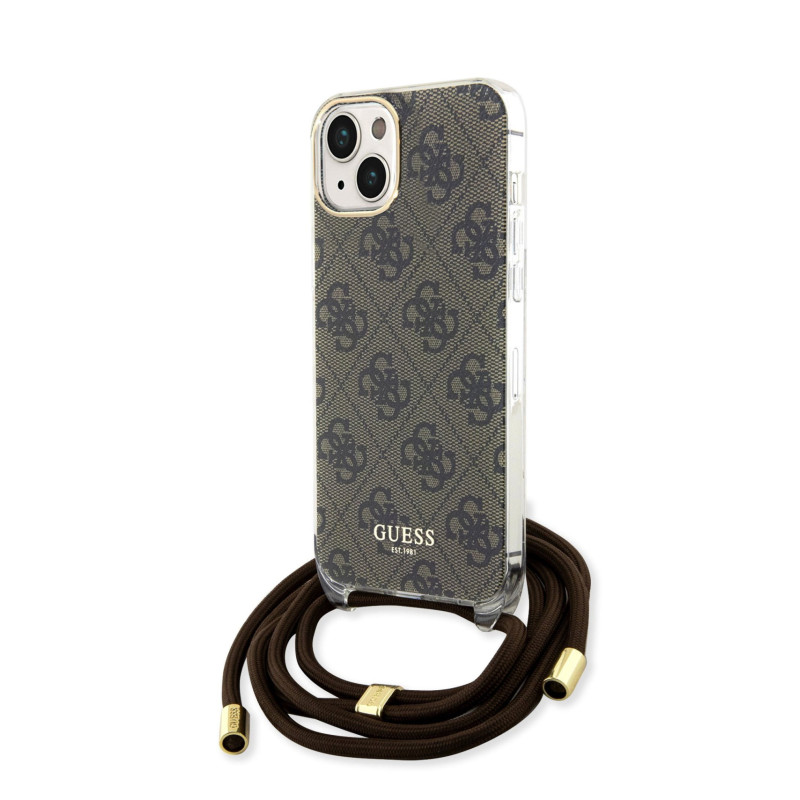 Guess IML 4G Printed Crossbody pouzdro pro iPhone 15 hnědá