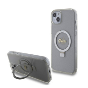 Guess IML Ring Stand Glitter MagSafe Case for iPhone 15 Plus transparent