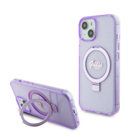 Guess IML Ring Stand Glitter MagSafe Case for iPhone 15 violet