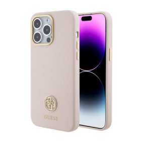 Guess Liquid Silicone 4G Strass Metal Logo Case for iPhone 15 Pro Max pink